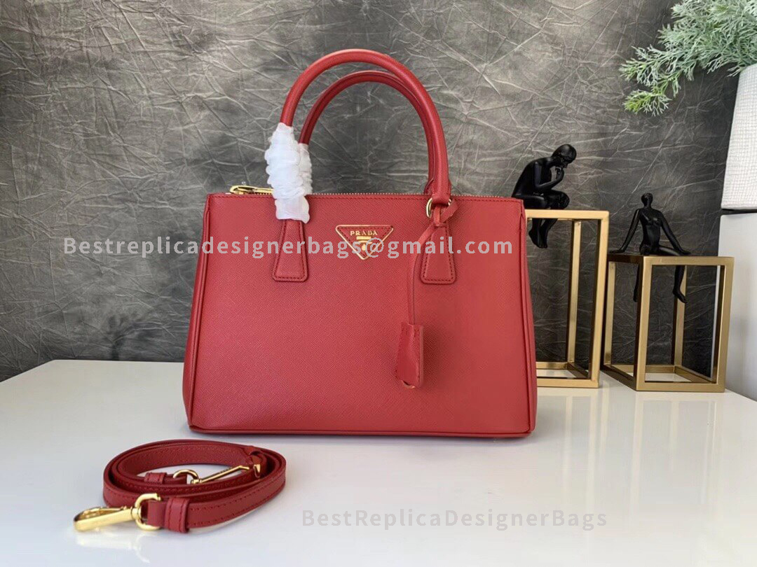 Prada Galleria Red Small Saffiano Leather Bag GHW 1BA863